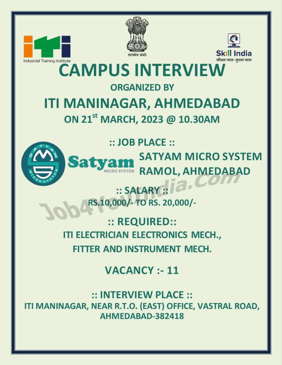 Satyam Micro ITI Jobs
